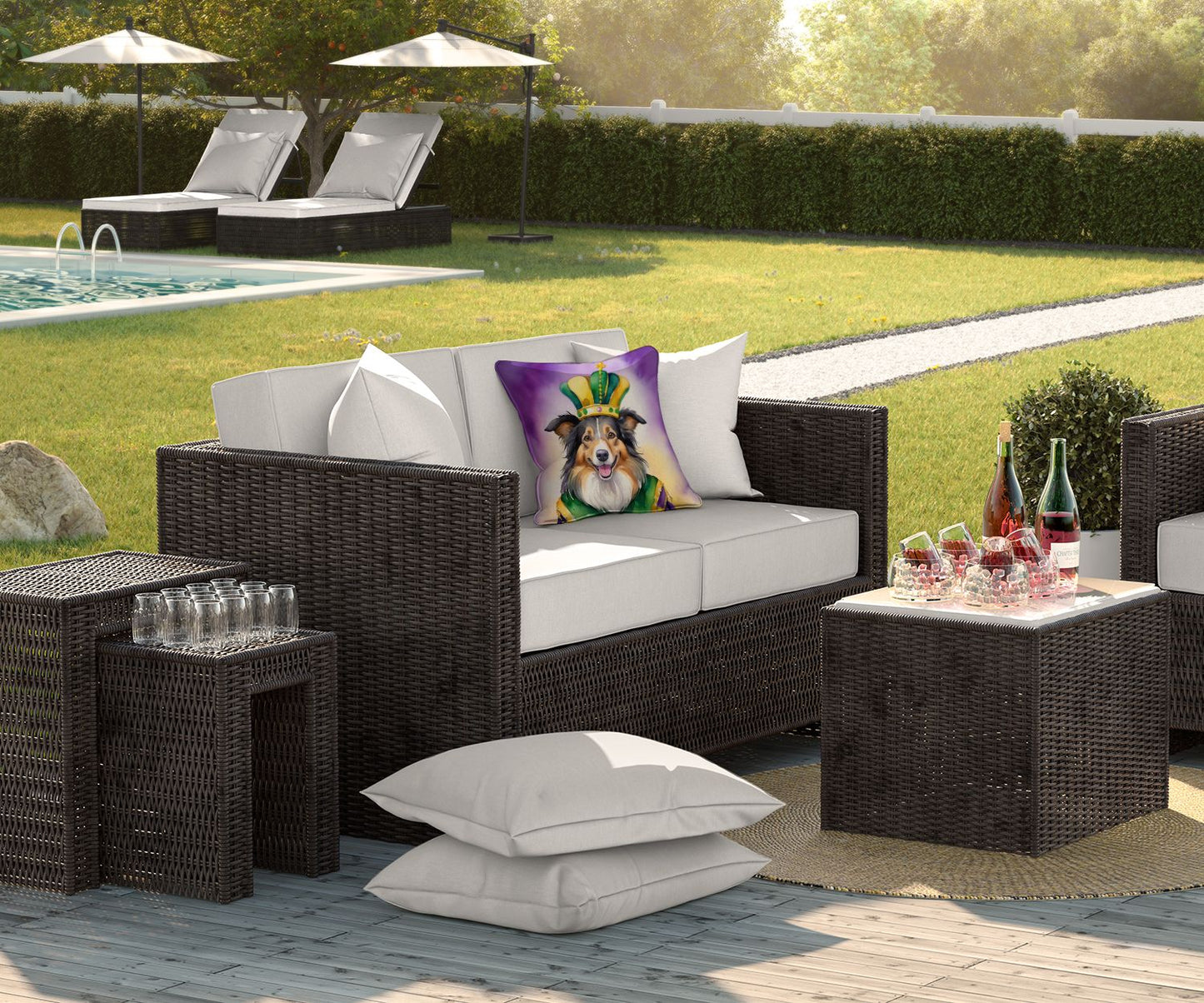 Collie King of Mardi Gras Throw Pillow Machine Washable, Indoor Outdoor Decorative Pillow for Couch, Bed or Patio, 18Hx18W