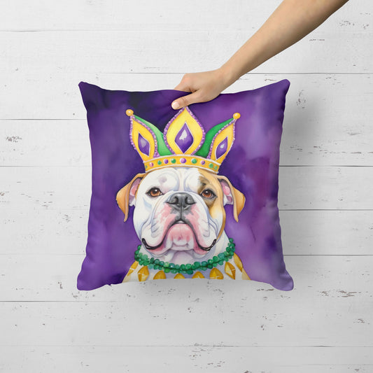 American Bulldog King of Mardi Gras Throw Pillow Machine Washable, Indoor Outdoor Decorative Pillow for Couch, Bed or Patio, 18Hx18W