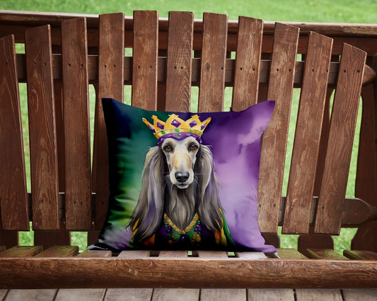 Afghan Hound King of Mardi Gras Throw Pillow Machine Washable, Indoor Outdoor Decorative Pillow for Couch, Bed or Patio, 14Hx14W