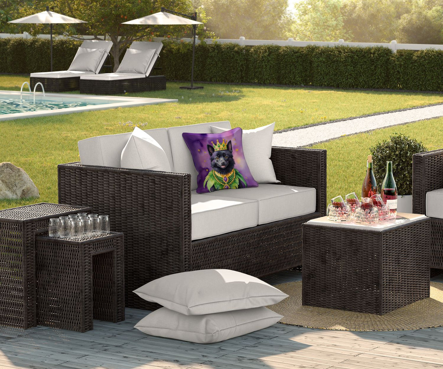 Schipperke King of Mardi Gras Throw Pillow Machine Washable, Indoor Outdoor Decorative Pillow for Couch, Bed or Patio, 18Hx18W