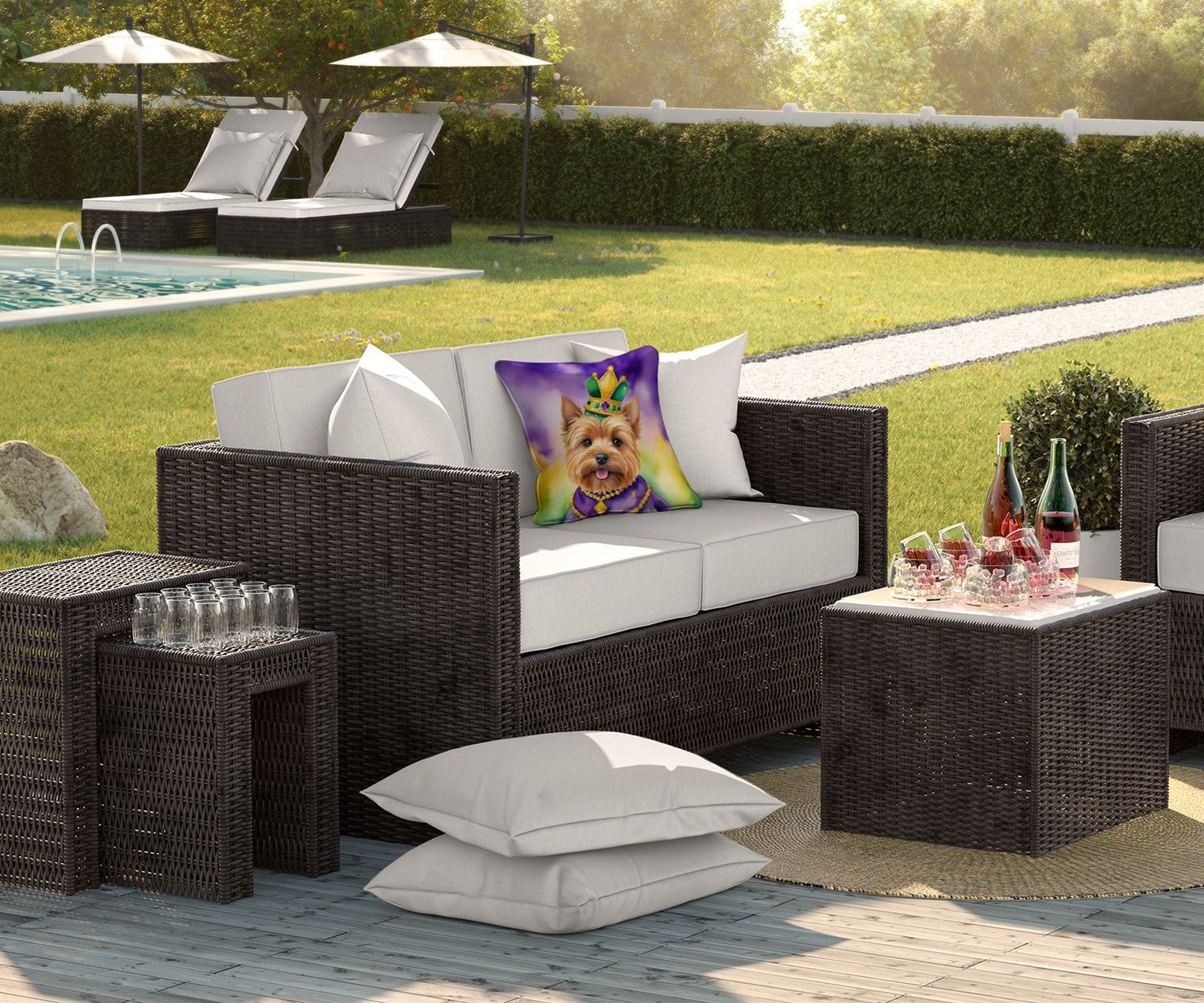 Norwich Terrier King of Mardi Gras Throw Pillow Machine Washable, Indoor Outdoor Decorative Pillow for Couch, Bed or Patio, 18Hx18W