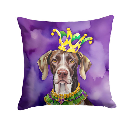 German Shorthaired Pointer King of Mardi Gras Throw Pillow Machine Washable, Indoor Outdoor Decorative Pillow for Couch, Bed or Patio, 14Hx14W