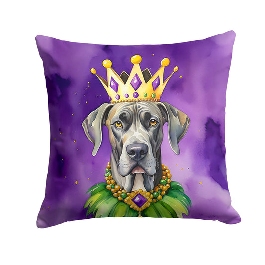 Great Dane King of Mardi Gras Throw Pillow Machine Washable, Indoor Outdoor Decorative Pillow for Couch, Bed or Patio, 14Hx14W