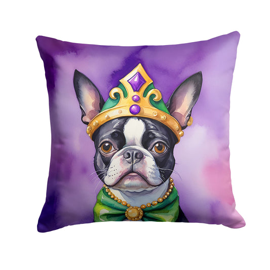 Boston Terrier King of Mardi Gras Throw Pillow Machine Washable, Indoor Outdoor Decorative Pillow for Couch, Bed or Patio, 14Hx14W