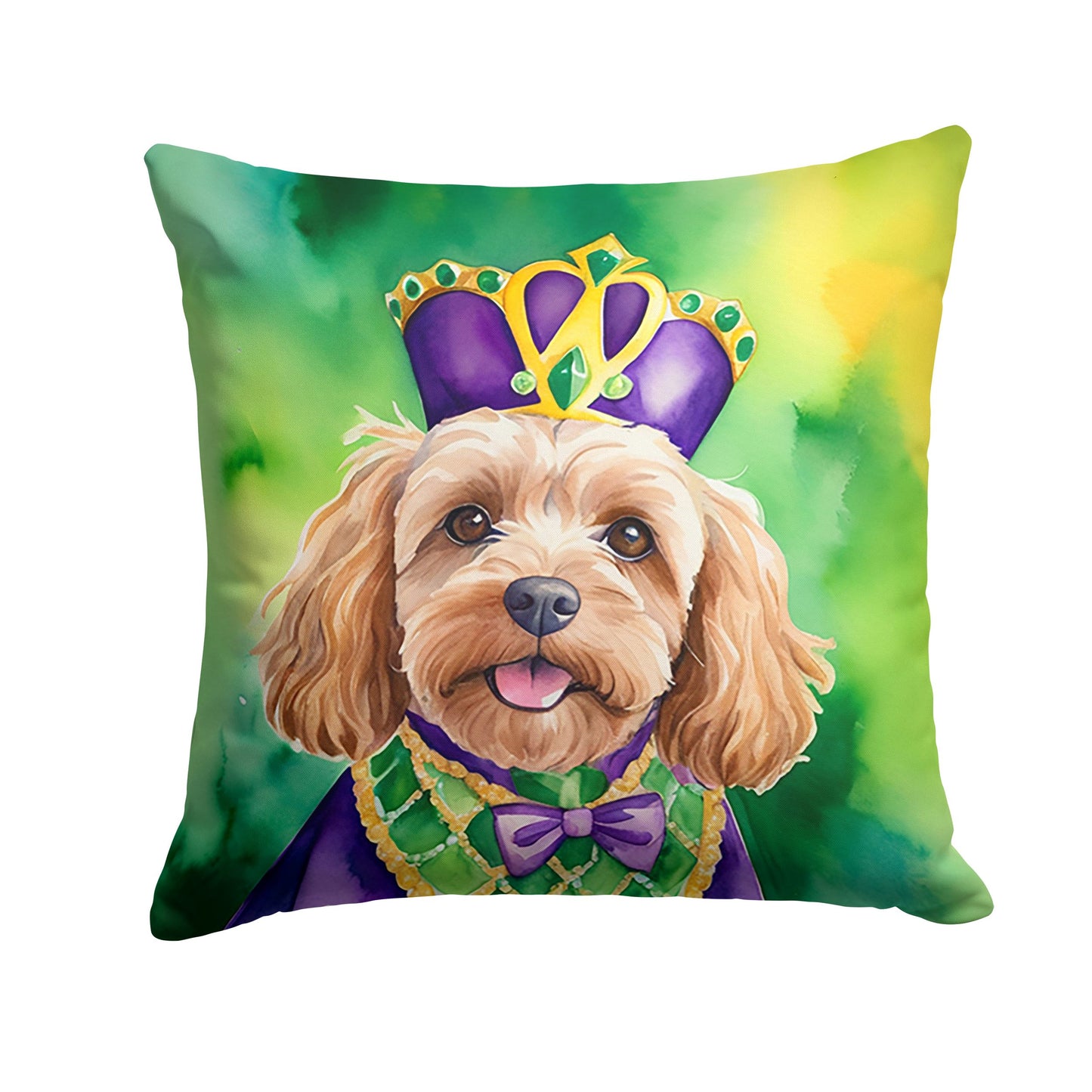 Cockapoo King of Mardi Gras Throw Pillow Machine Washable, Indoor Outdoor Decorative Pillow for Couch, Bed or Patio, 14Hx14W