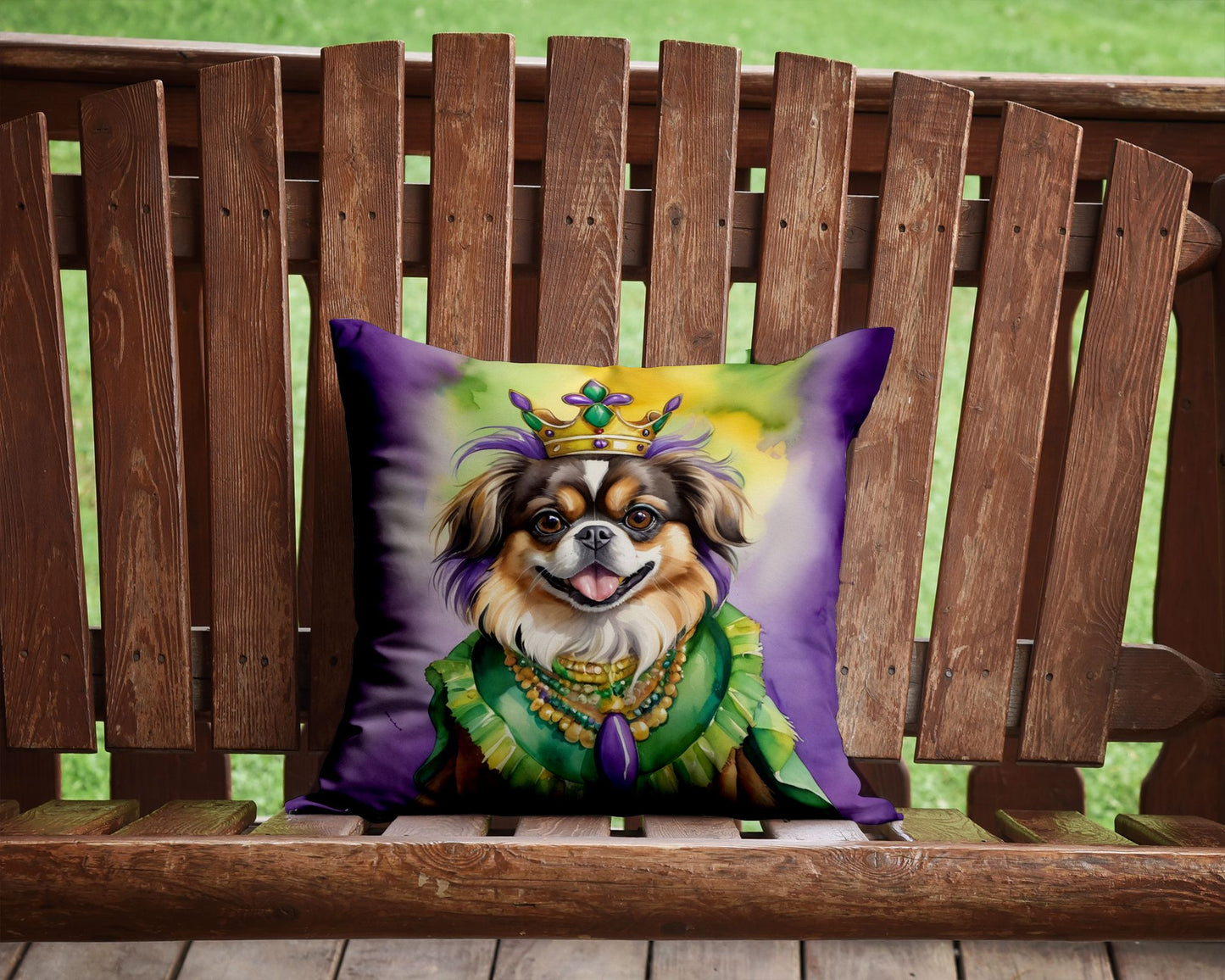 Tibetan Spaniel King of Mardi Gras Throw Pillow Machine Washable, Indoor Outdoor Decorative Pillow for Couch, Bed or Patio, 14Hx14W