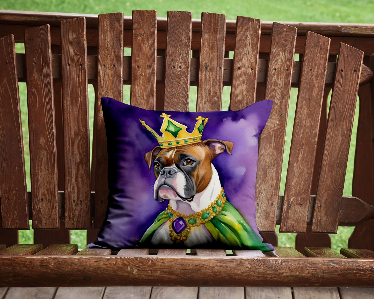 Boxer King of Mardi Gras Throw Pillow Machine Washable, Indoor Outdoor Decorative Pillow for Couch, Bed or Patio, 14Hx14W