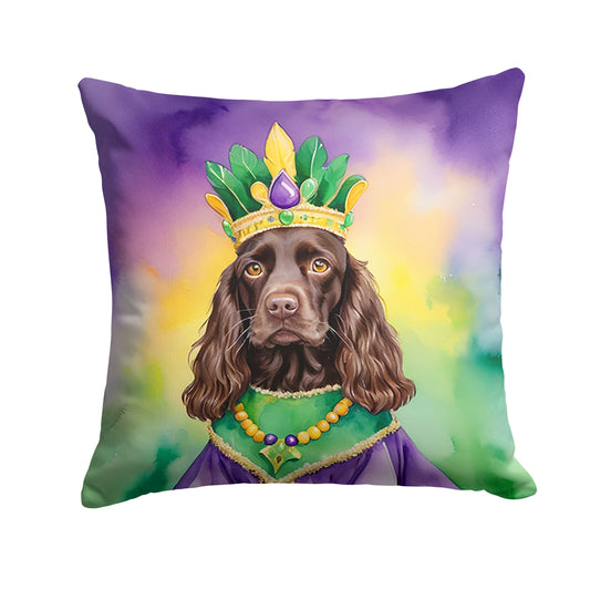 Boykin Spaniel King of Mardi Gras Throw Pillow Machine Washable, Indoor Outdoor Decorative Pillow for Couch, Bed or Patio, 14Hx14W