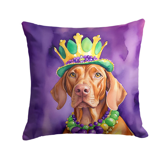Vizsla King of Mardi Gras Throw Pillow Machine Washable, Indoor Outdoor Decorative Pillow for Couch, Bed or Patio, 14Hx14W