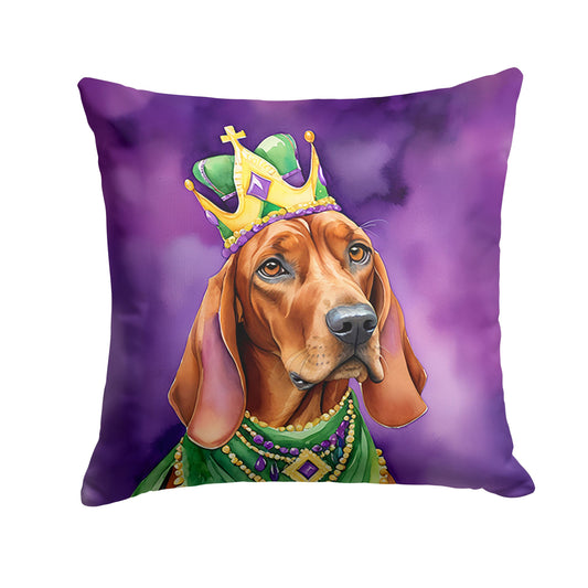 Redbone Coonhound King of Mardi Gras Throw Pillow Machine Washable, Indoor Outdoor Decorative Pillow for Couch, Bed or Patio, 14Hx14W