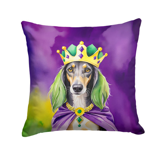 Saluki King of Mardi Gras Throw Pillow Machine Washable, Indoor Outdoor Decorative Pillow for Couch, Bed or Patio, 14Hx14W