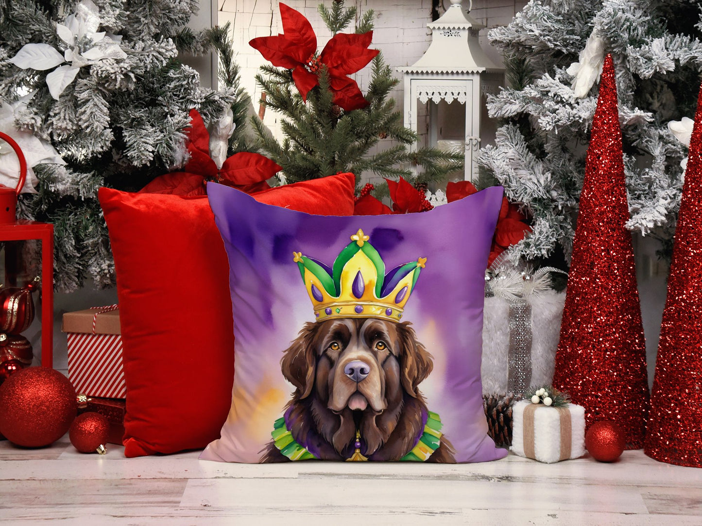 Newfoundland King of Mardi Gras Throw Pillow Machine Washable, Indoor Outdoor Decorative Pillow for Couch, Bed or Patio, 14Hx14W