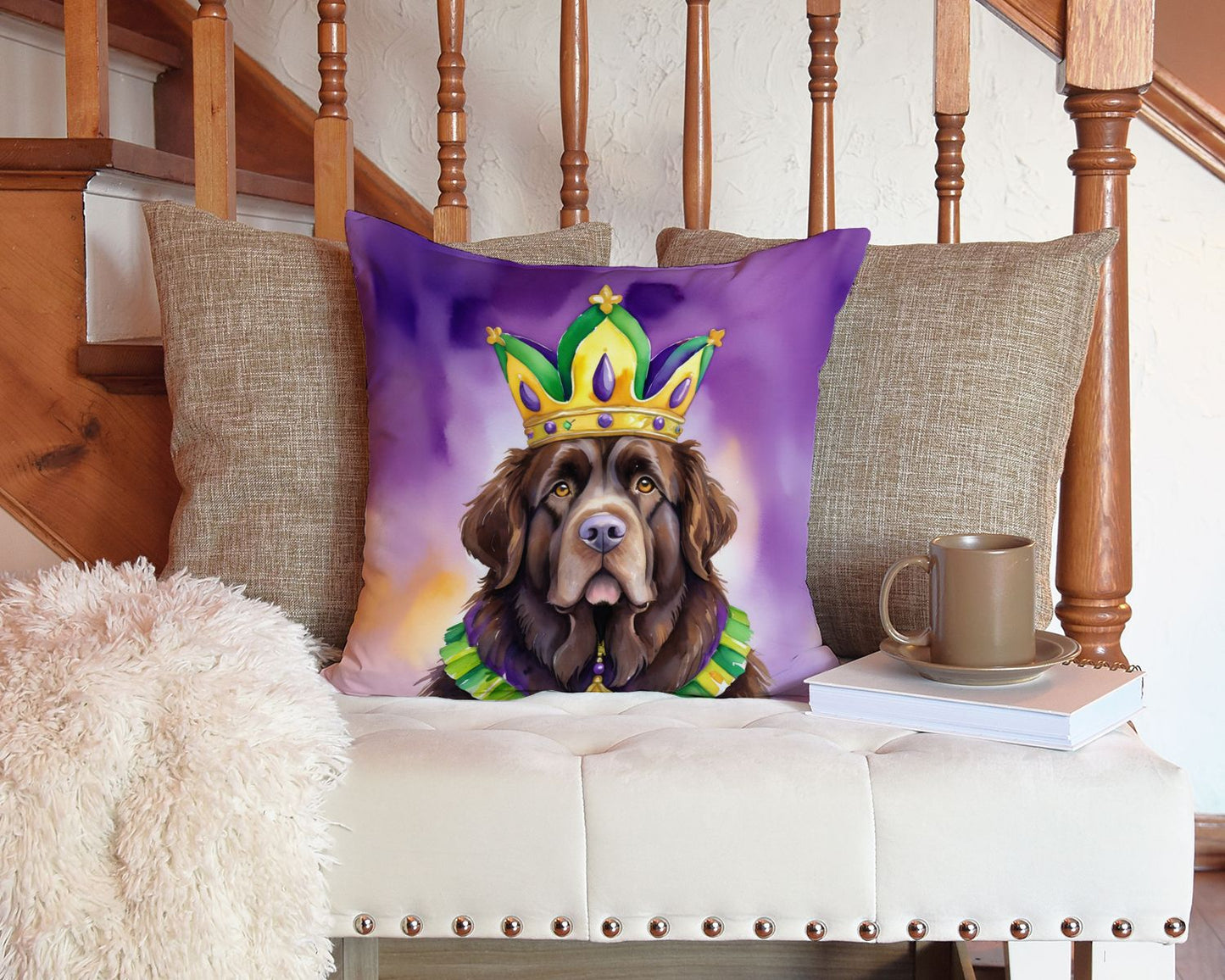 Newfoundland King of Mardi Gras Throw Pillow Machine Washable, Indoor Outdoor Decorative Pillow for Couch, Bed or Patio, 14Hx14W