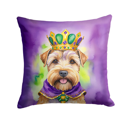 Wheaten Terrier King of Mardi Gras Throw Pillow Machine Washable, Indoor Outdoor Decorative Pillow for Couch, Bed or Patio, 14Hx14W