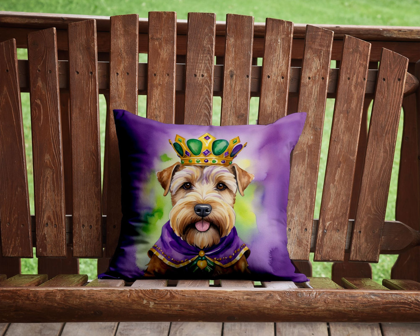 Wheaten Terrier King of Mardi Gras Throw Pillow Machine Washable, Indoor Outdoor Decorative Pillow for Couch, Bed or Patio, 14Hx14W