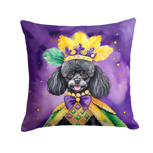 Black Poodle King of Mardi Gras Throw Pillow Machine Washable, Indoor Outdoor Decorative Pillow for Couch, Bed or Patio, 14Hx14W