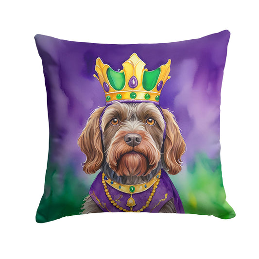 Wirehaired Pointing Griffon King of Mardi Gras Throw Pillow Machine Washable, Indoor Outdoor Decorative Pillow for Couch, Bed or Patio, 14Hx14W