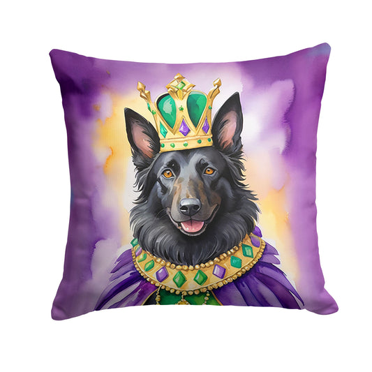 Belgian Sheepdog King of Mardi Gras Throw Pillow Machine Washable, Indoor Outdoor Decorative Pillow for Couch, Bed or Patio, 14Hx14W