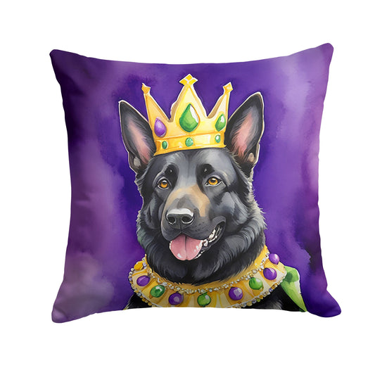 Black German Shepherd King of Mardi Gras Throw Pillow Machine Washable, Indoor Outdoor Decorative Pillow for Couch, Bed or Patio, 14Hx14W