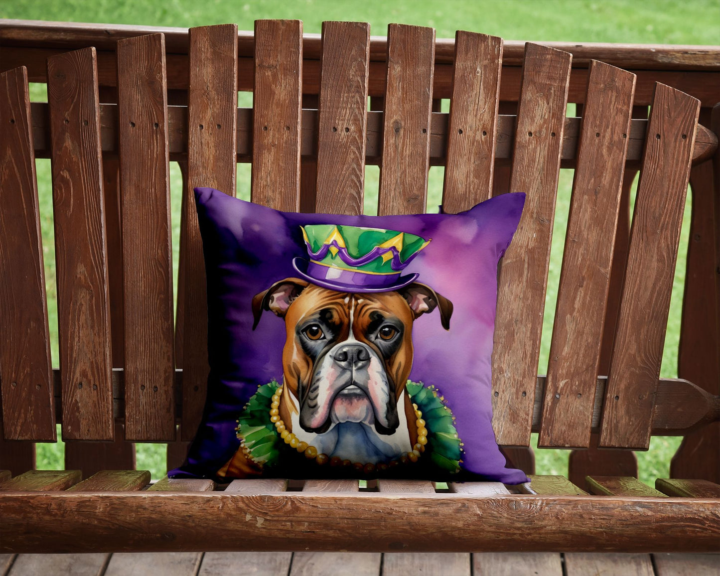 Boxer King of Mardi Gras Throw Pillow Machine Washable, Indoor Outdoor Decorative Pillow for Couch, Bed or Patio, 14Hx14W