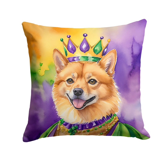 Finnish Spitz King of Mardi Gras Throw Pillow Machine Washable, Indoor Outdoor Decorative Pillow for Couch, Bed or Patio, 14Hx14W