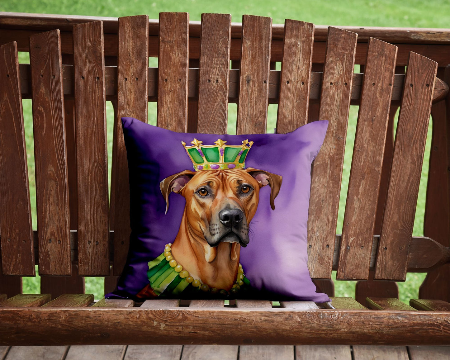 Rhodesian Ridgeback King of Mardi Gras Throw Pillow Machine Washable, Indoor Outdoor Decorative Pillow for Couch, Bed or Patio, 14Hx14W