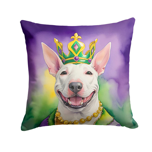 Bull Terrier King of Mardi Gras Throw Pillow Machine Washable, Indoor Outdoor Decorative Pillow for Couch, Bed or Patio, 14Hx14W
