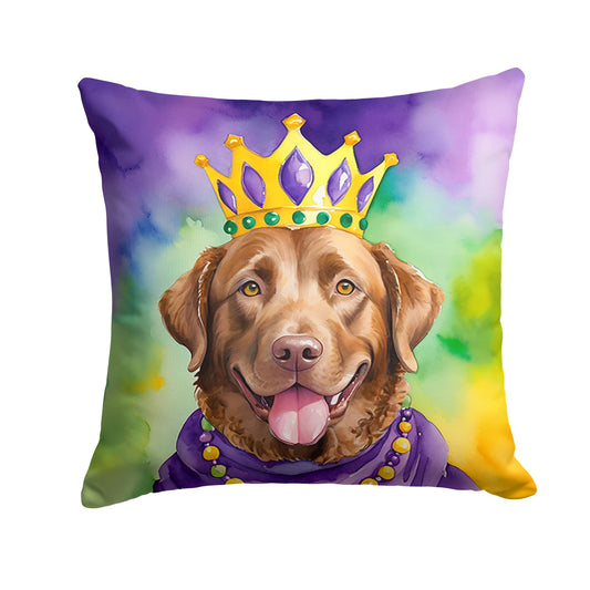 Chesapeake Bay Retriever King of Mardi Gras Throw Pillow Machine Washable, Indoor Outdoor Decorative Pillow for Couch, Bed or Patio, 14Hx14W