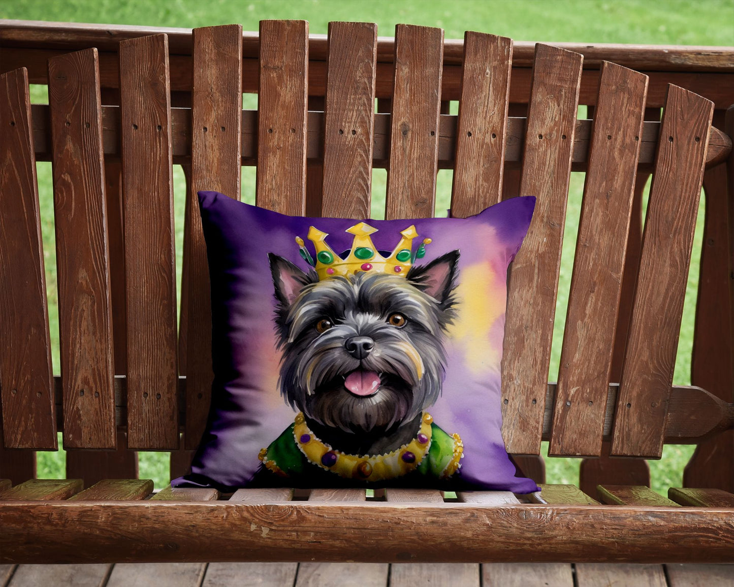 Cairn Terrier King of Mardi Gras Throw Pillow Machine Washable, Indoor Outdoor Decorative Pillow for Couch, Bed or Patio, 14Hx14W