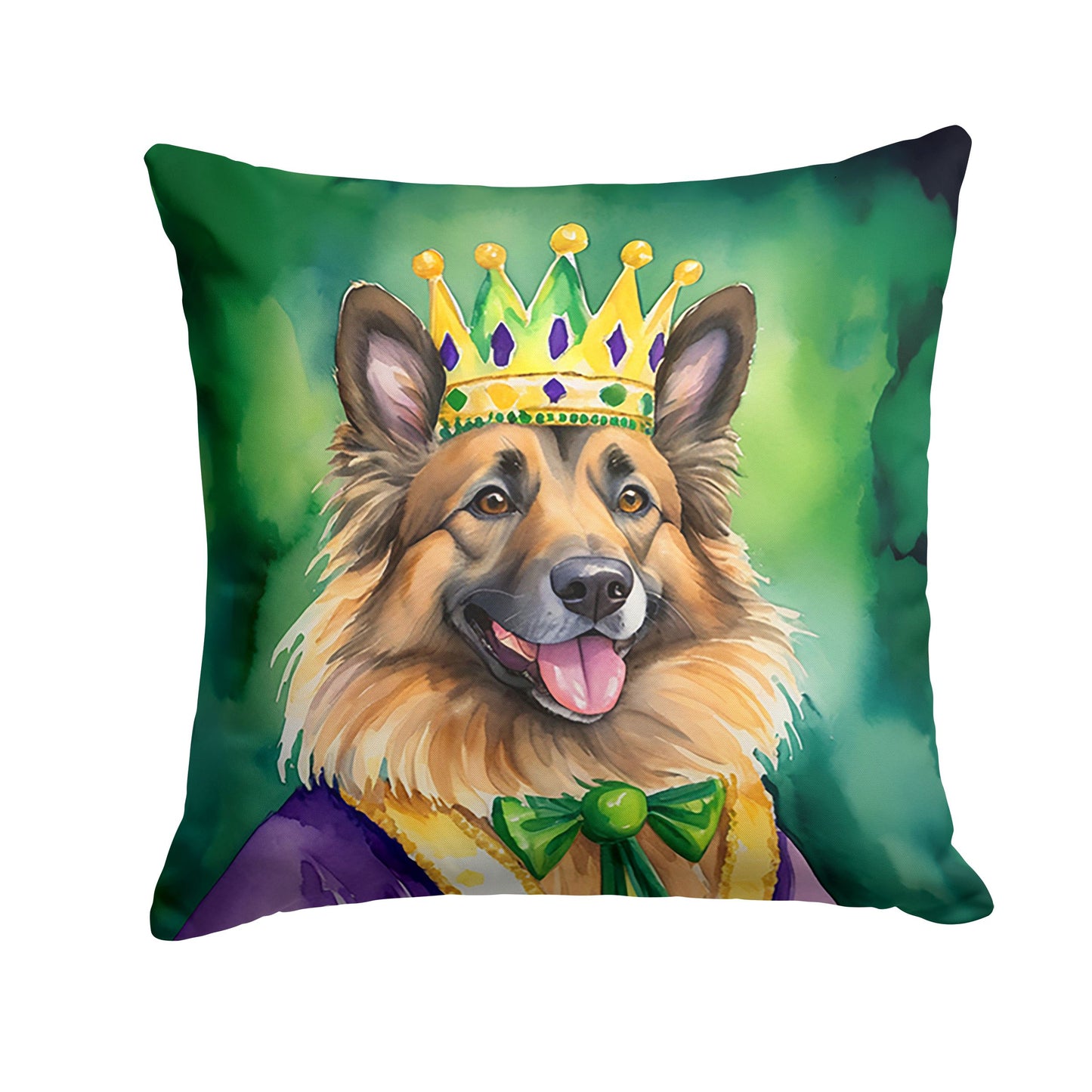 Belgian Tervuren King of Mardi Gras Throw Pillow Machine Washable, Indoor Outdoor Decorative Pillow for Couch, Bed or Patio, 14Hx14W