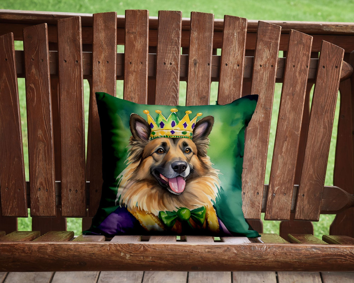 Belgian Tervuren King of Mardi Gras Throw Pillow Machine Washable, Indoor Outdoor Decorative Pillow for Couch, Bed or Patio, 14Hx14W