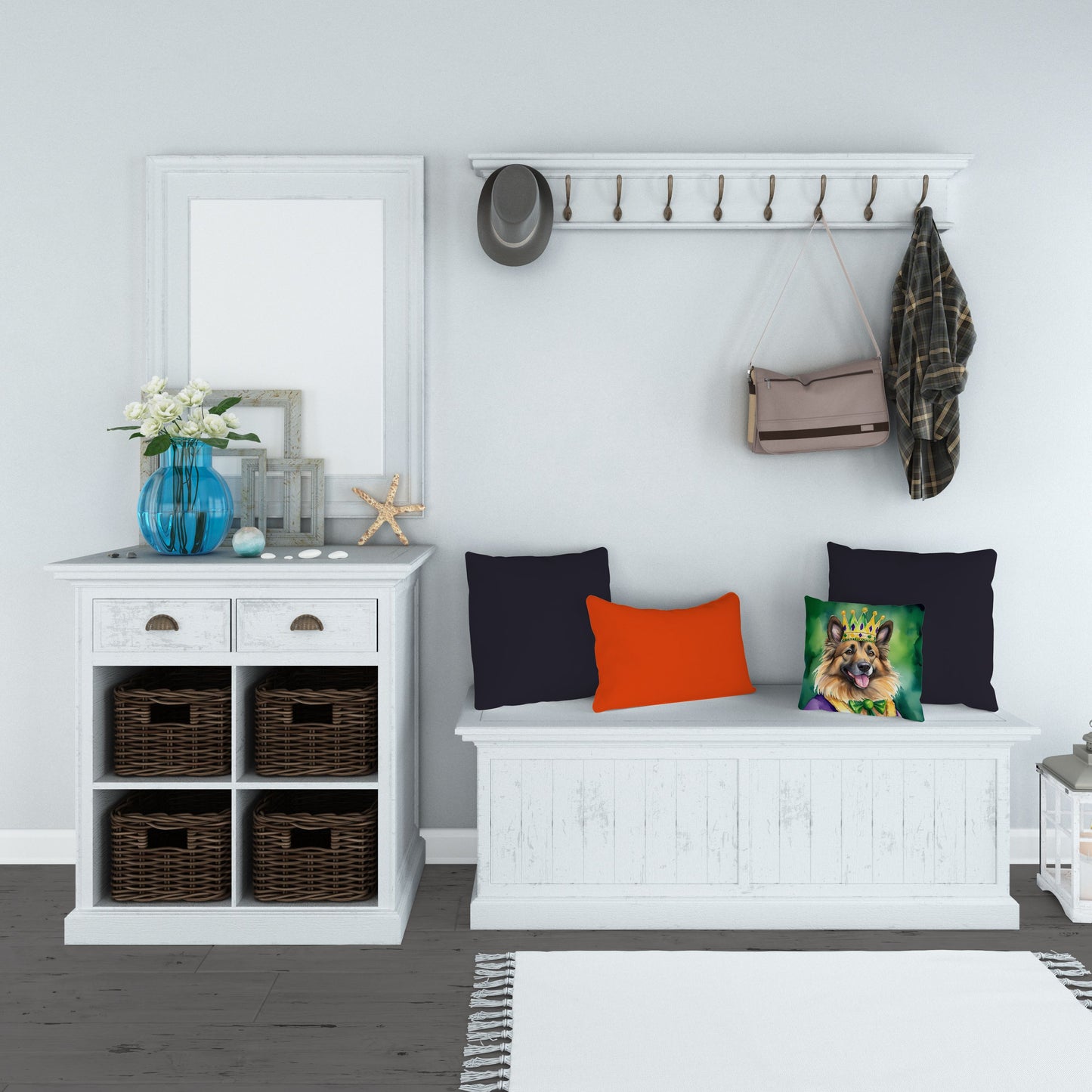 Belgian Tervuren King of Mardi Gras Throw Pillow Machine Washable, Indoor Outdoor Decorative Pillow for Couch, Bed or Patio, 14Hx14W