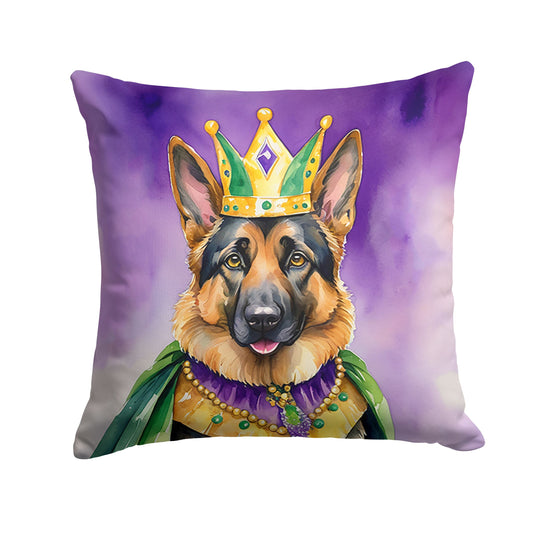German Shepherd King of Mardi Gras Throw Pillow Machine Washable, Indoor Outdoor Decorative Pillow for Couch, Bed or Patio, 14Hx14W