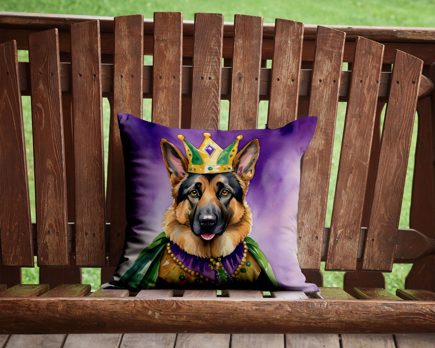 German Shepherd King of Mardi Gras Throw Pillow Machine Washable, Indoor Outdoor Decorative Pillow for Couch, Bed or Patio, 14Hx14W