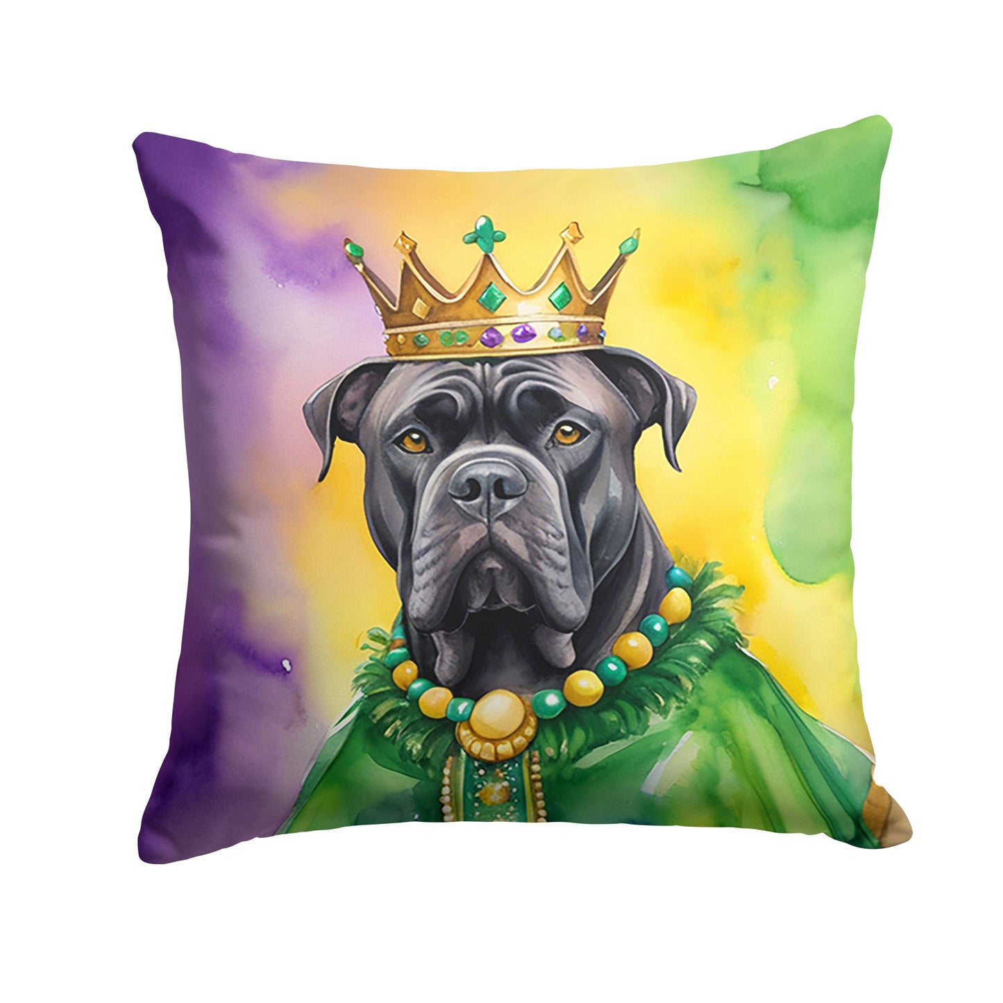 Cane Corso King of Mardi Gras Throw Pillow Machine Washable, Indoor Outdoor Decorative Pillow for Couch, Bed or Patio, 14Hx14W