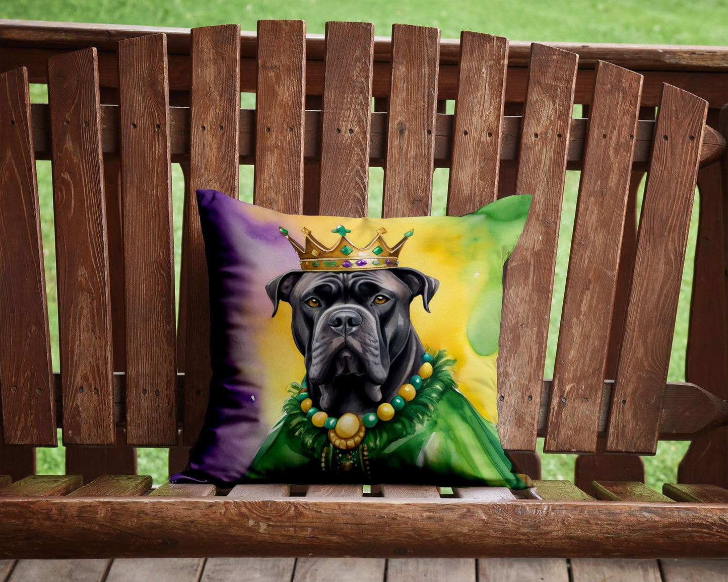 Cane Corso King of Mardi Gras Throw Pillow Machine Washable, Indoor Outdoor Decorative Pillow for Couch, Bed or Patio, 14Hx14W