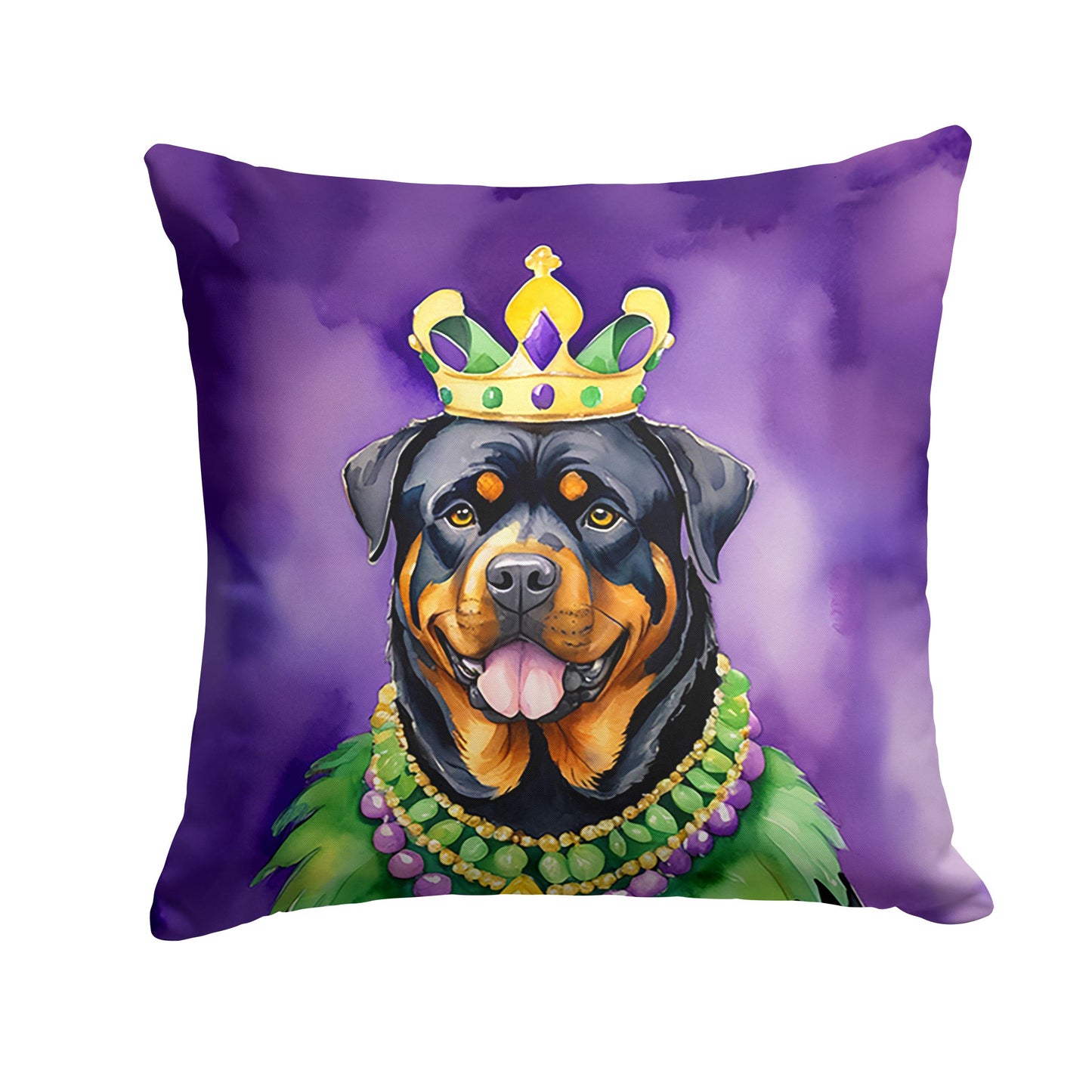 Rottweiler King of Mardi Gras Throw Pillow Machine Washable, Indoor Outdoor Decorative Pillow for Couch, Bed or Patio, 14Hx14W