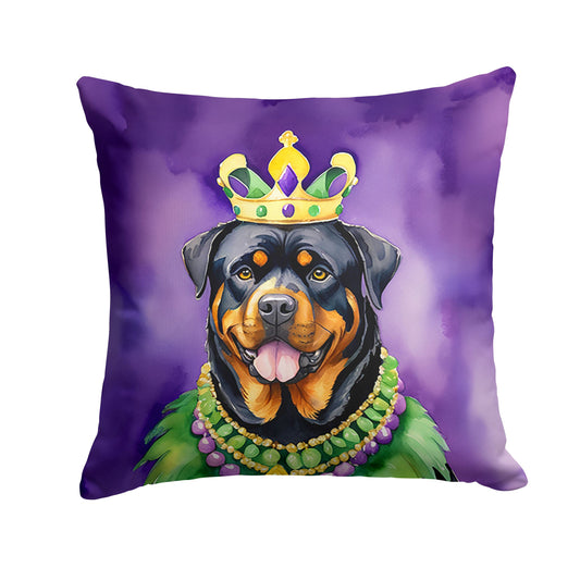 Rottweiler King of Mardi Gras Throw Pillow Machine Washable, Indoor Outdoor Decorative Pillow for Couch, Bed or Patio, 14Hx14W