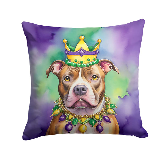 Pit Bull Terrier King of Mardi Gras Throw Pillow Machine Washable, Indoor Outdoor Decorative Pillow for Couch, Bed or Patio, 14Hx14W
