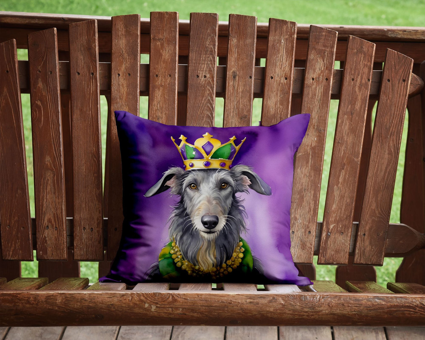 Scottish Deerhound King of Mardi Gras Throw Pillow Machine Washable, Indoor Outdoor Decorative Pillow for Couch, Bed or Patio, 14Hx14W