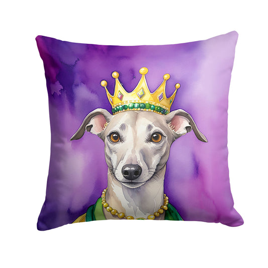 Whippet King of Mardi Gras Throw Pillow Machine Washable, Indoor Outdoor Decorative Pillow for Couch, Bed or Patio, 14Hx14W