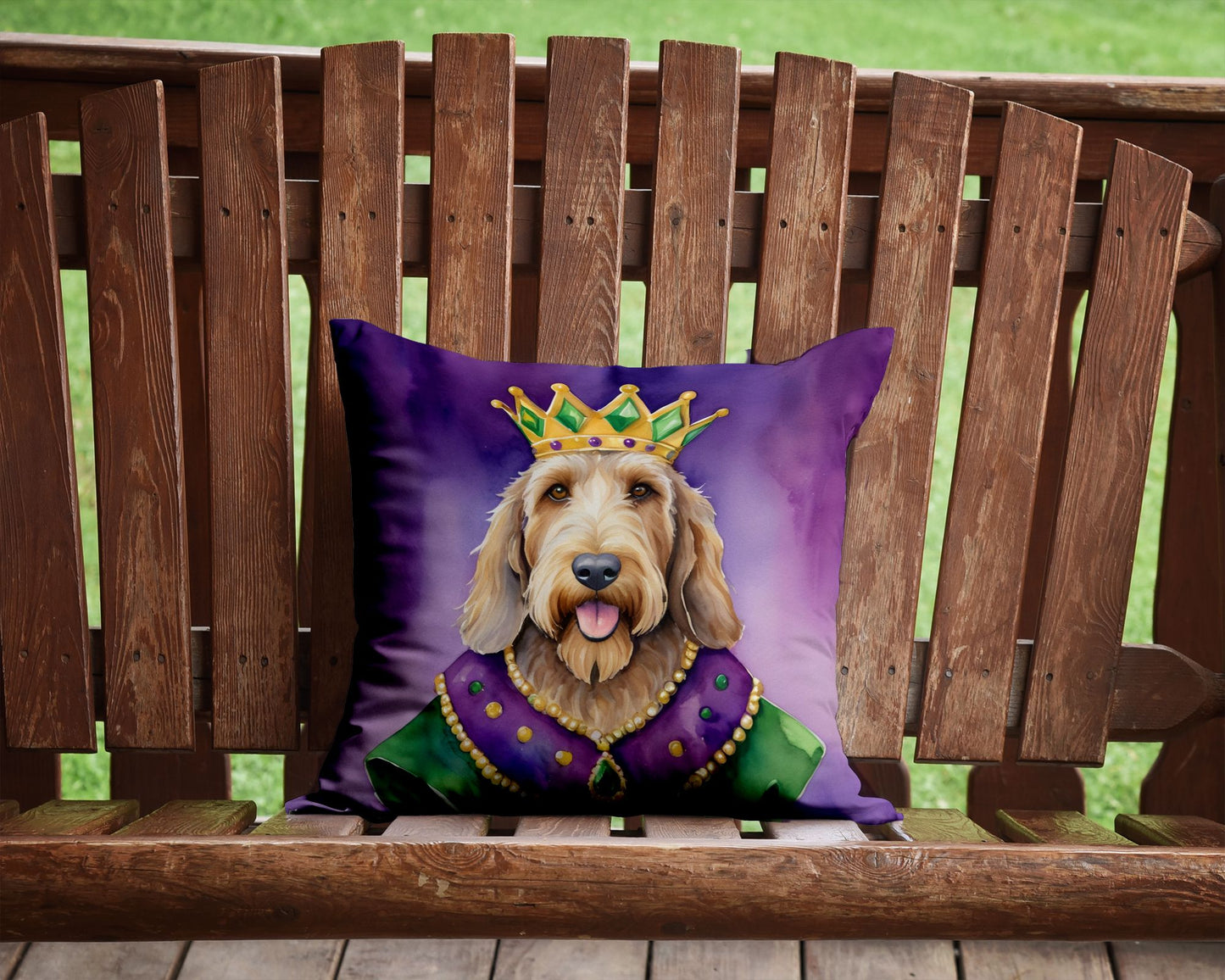 Otterhound King of Mardi Gras Throw Pillow Machine Washable, Indoor Outdoor Decorative Pillow for Couch, Bed or Patio, 14Hx14W