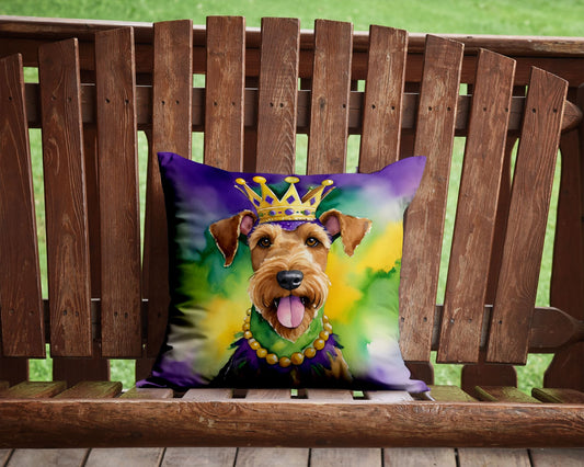 Airedale Terrier King of Mardi Gras Throw Pillow Machine Washable, Indoor Outdoor Decorative Pillow for Couch, Bed or Patio, 14Hx14W