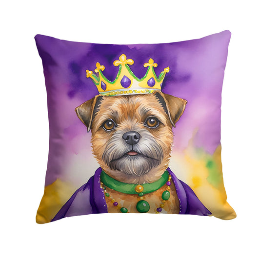 Border Terrier King of Mardi Gras Throw Pillow Machine Washable, Indoor Outdoor Decorative Pillow for Couch, Bed or Patio, 14Hx14W