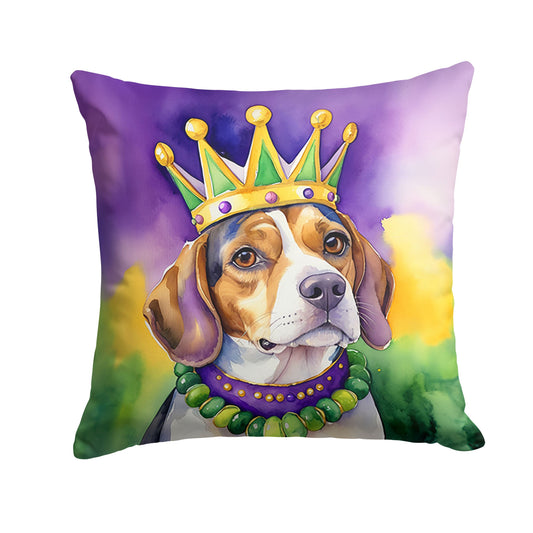 Beagle King of Mardi Gras Throw Pillow Machine Washable, Indoor Outdoor Decorative Pillow for Couch, Bed or Patio, 14Hx14W