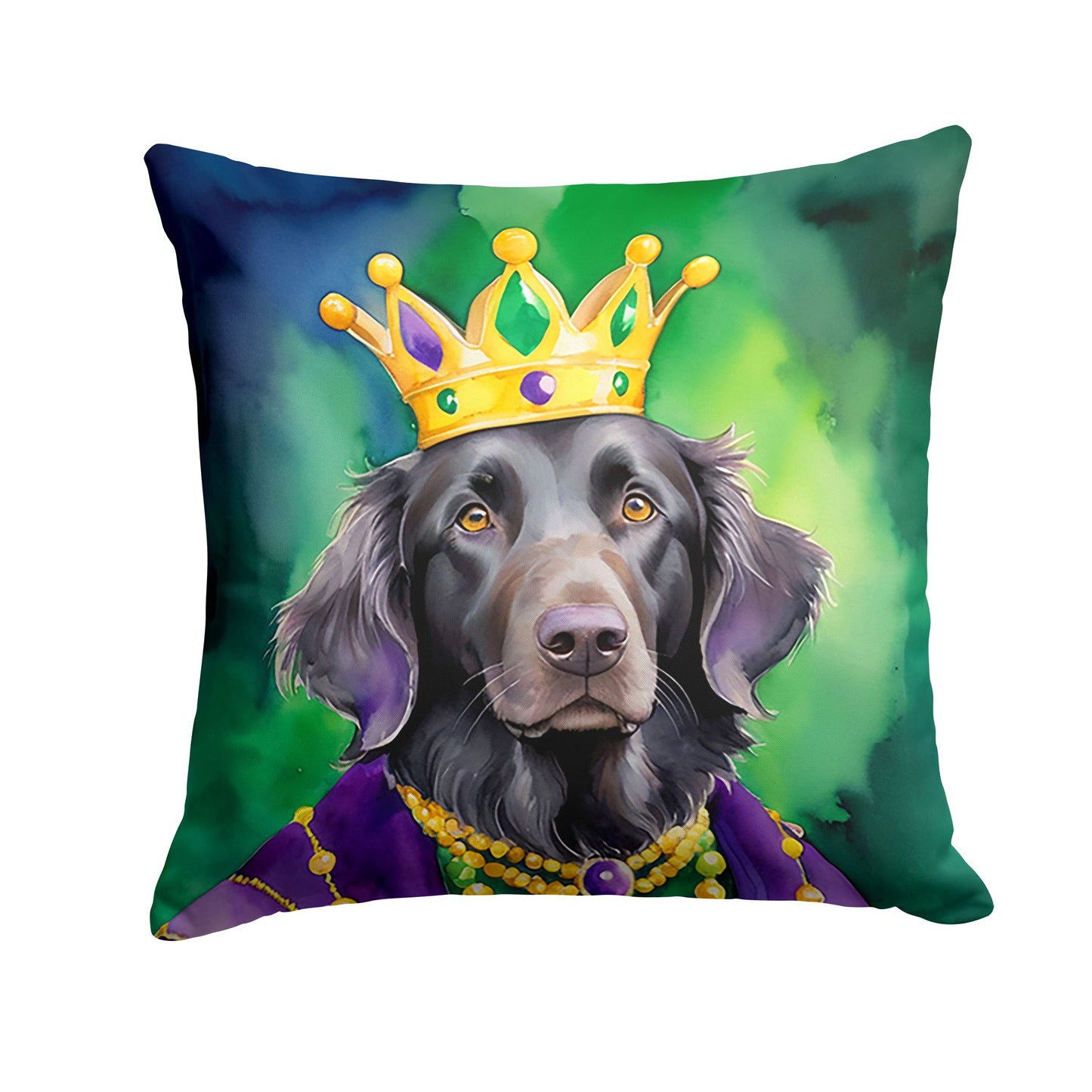 Flat-Coated Retriever King of Mardi Gras Throw Pillow Machine Washable, Indoor Outdoor Decorative Pillow for Couch, Bed or Patio, 18Hx18W