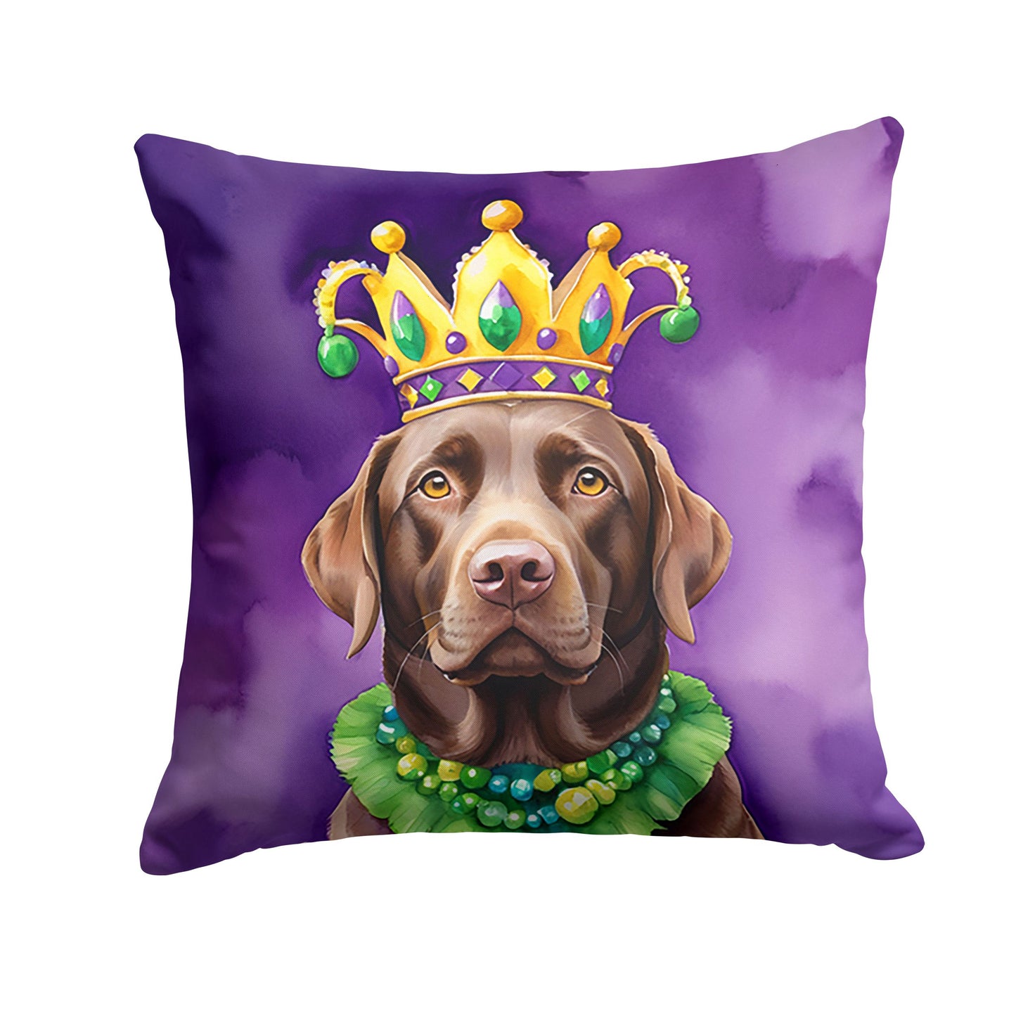 Labrador Retriever King of Mardi Gras Throw Pillow Machine Washable, Indoor Outdoor Decorative Pillow for Couch, Bed or Patio, 14Hx14W
