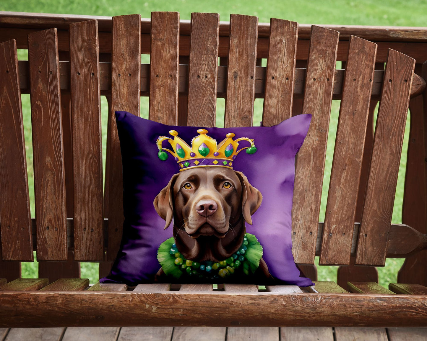 Labrador Retriever King of Mardi Gras Throw Pillow Machine Washable, Indoor Outdoor Decorative Pillow for Couch, Bed or Patio, 14Hx14W