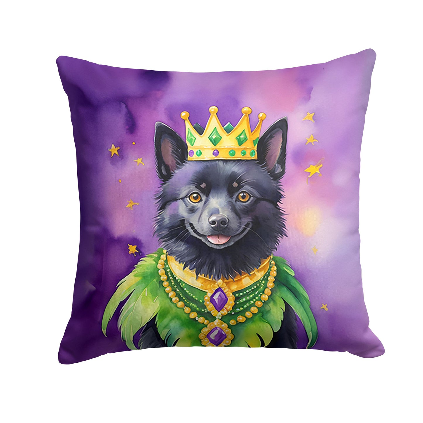 Schipperke King of Mardi Gras Throw Pillow Machine Washable, Indoor Outdoor Decorative Pillow for Couch, Bed or Patio, 14Hx14W