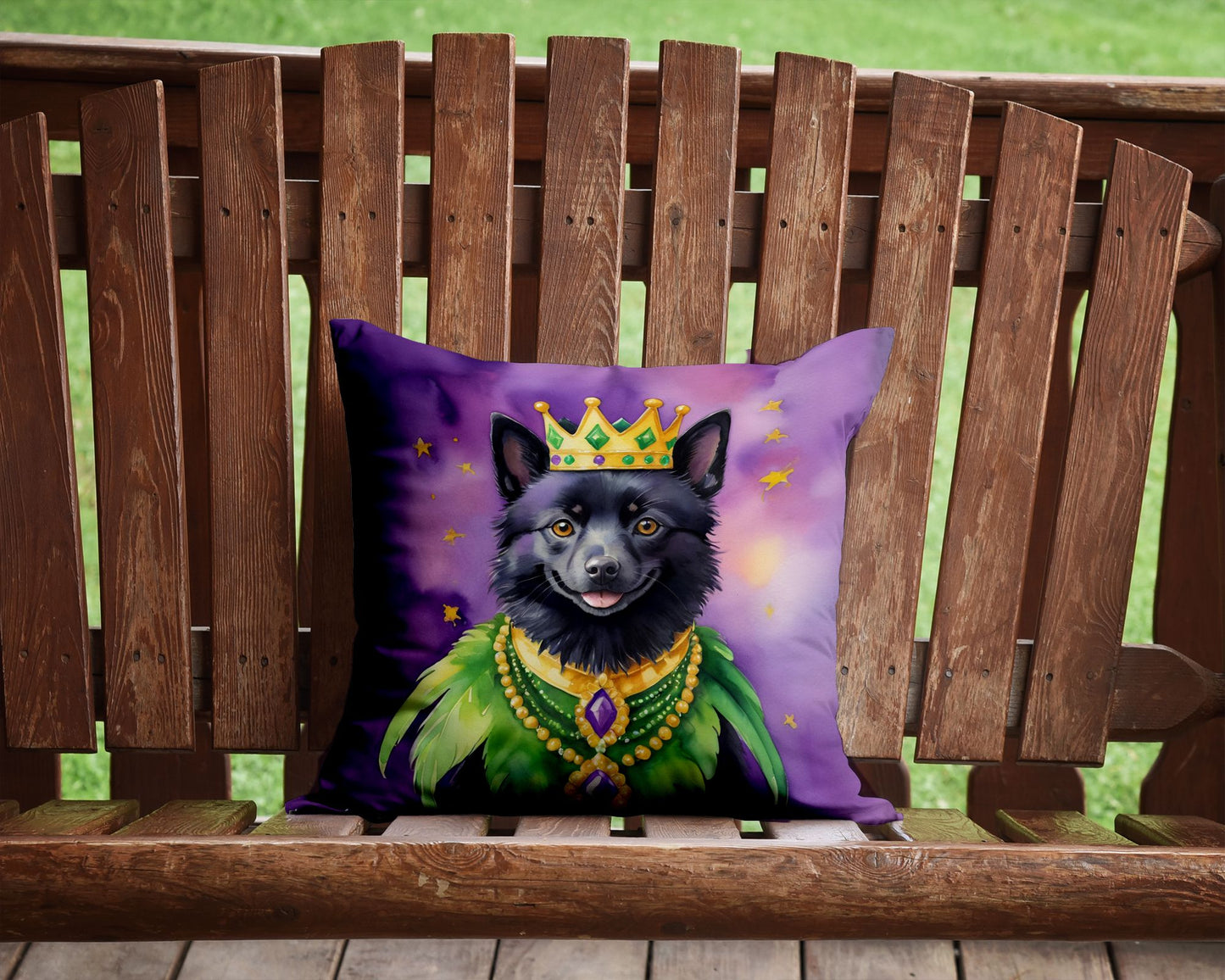 Schipperke King of Mardi Gras Throw Pillow Machine Washable, Indoor Outdoor Decorative Pillow for Couch, Bed or Patio, 14Hx14W